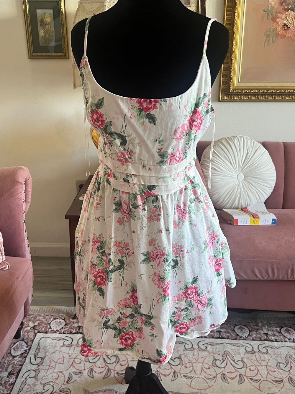 miami White Mini Dress with Pink Floral Pattern